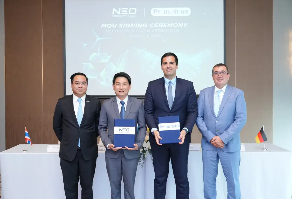 NEO MOBILITY ASIA จัดพิธีลงนาม MOU กับ PRIMOBIUS  ผู้นำด้านการรีไซเคิลแบตเตอรี่จากเยอรมนี เพื่อศึกษาความเป็นไปได้ ในการต่อยอดธุรกิจแบบครบวงจร